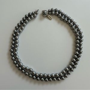 Kissaka Silver Gray Faux Pearl Double Strand Necklace